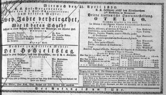 Theaterzettel (Oper und Burgtheater in Wien) 18300421 Seite: 1