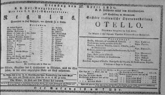Theaterzettel (Oper und Burgtheater in Wien) 18300427 Seite: 1