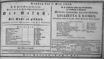 Theaterzettel (Oper und Burgtheater in Wien) 18300501 Seite: 1