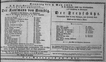 Theaterzettel (Oper und Burgtheater in Wien) 18300502 Seite: 1
