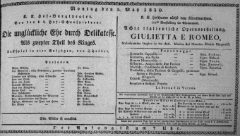 Theaterzettel (Oper und Burgtheater in Wien) 18300503 Seite: 1