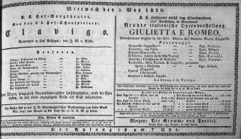 Theaterzettel (Oper und Burgtheater in Wien) 18300505 Seite: 1