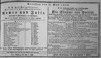 Theaterzettel (Oper und Burgtheater in Wien) 18300511 Seite: 1