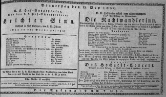 Theaterzettel (Oper und Burgtheater in Wien) 18300513 Seite: 1