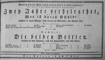 Theaterzettel (Oper und Burgtheater in Wien) 18300517 Seite: 1