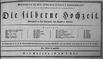 Theaterzettel (Oper und Burgtheater in Wien) 18300519 Seite: 1
