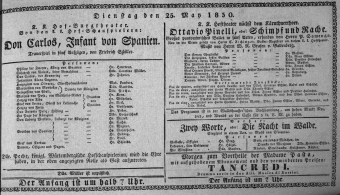 Theaterzettel (Oper und Burgtheater in Wien) 18300525 Seite: 1
