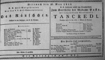 Theaterzettel (Oper und Burgtheater in Wien) 18300526 Seite: 1