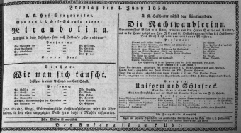 Theaterzettel (Oper und Burgtheater in Wien) 18300604 Seite: 1