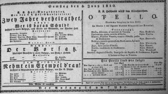 Theaterzettel (Oper und Burgtheater in Wien) 18300605 Seite: 1