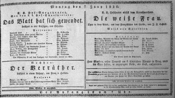 Theaterzettel (Oper und Burgtheater in Wien) 18300607 Seite: 1