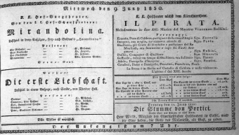 Theaterzettel (Oper und Burgtheater in Wien) 18300609 Seite: 1