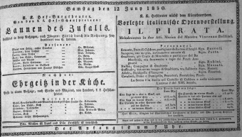 Theaterzettel (Oper und Burgtheater in Wien) 18300612 Seite: 1