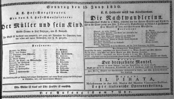 Theaterzettel (Oper und Burgtheater in Wien) 18300613 Seite: 1