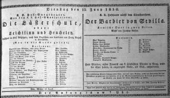Theaterzettel (Oper und Burgtheater in Wien) 18300615 Seite: 1