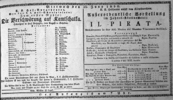 Theaterzettel (Oper und Burgtheater in Wien) 18300616 Seite: 1