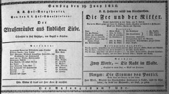 Theaterzettel (Oper und Burgtheater in Wien) 18300619 Seite: 1