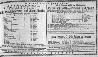 Theaterzettel (Oper und Burgtheater in Wien) 18300623 Seite: 1