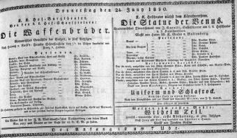 Theaterzettel (Oper und Burgtheater in Wien) 18300624 Seite: 1