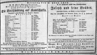 Theaterzettel (Oper und Burgtheater in Wien) 18300627 Seite: 1