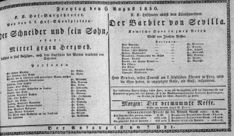 Theaterzettel (Oper und Burgtheater in Wien) 18300806 Seite: 1