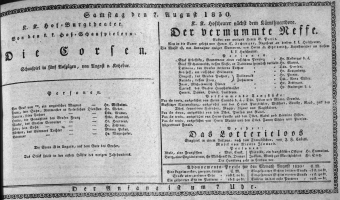 Theaterzettel (Oper und Burgtheater in Wien) 18300807 Seite: 1