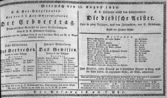 Theaterzettel (Oper und Burgtheater in Wien) 18300811 Seite: 1