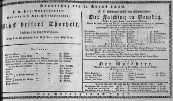 Theaterzettel (Oper und Burgtheater in Wien) 18300812 Seite: 1