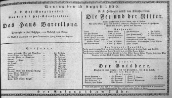 Theaterzettel (Oper und Burgtheater in Wien) 18300816 Seite: 1