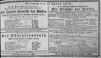 Theaterzettel (Oper und Burgtheater in Wien) 18300817 Seite: 1