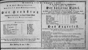 Theaterzettel (Oper und Burgtheater in Wien) 18300821 Seite: 1
