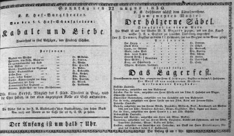 Theaterzettel (Oper und Burgtheater in Wien) 18300822 Seite: 1