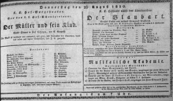 Theaterzettel (Oper und Burgtheater in Wien) 18300826 Seite: 1