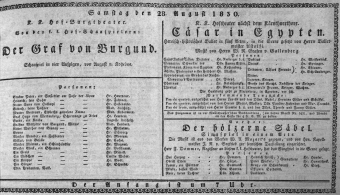 Theaterzettel (Oper und Burgtheater in Wien) 18300828 Seite: 1