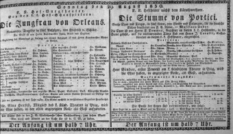 Theaterzettel (Oper und Burgtheater in Wien) 18300829 Seite: 1