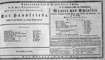 Theaterzettel (Oper und Burgtheater in Wien) 18300902 Seite: 1