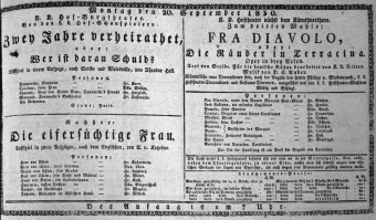 Theaterzettel (Oper und Burgtheater in Wien) 18300920 Seite: 1