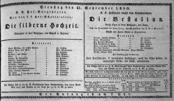 Theaterzettel (Oper und Burgtheater in Wien) 18300921 Seite: 1