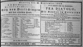 Theaterzettel (Oper und Burgtheater in Wien) 18300926 Seite: 1
