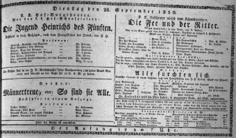 Theaterzettel (Oper und Burgtheater in Wien) 18300928 Seite: 1