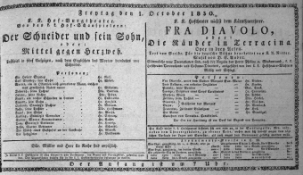 Theaterzettel (Oper und Burgtheater in Wien) 18301001 Seite: 1