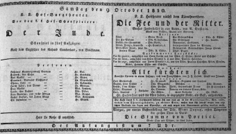 Theaterzettel (Oper und Burgtheater in Wien) 18301009 Seite: 1