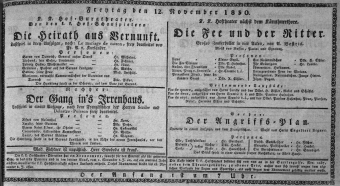 Theaterzettel (Oper und Burgtheater in Wien) 18301112 Seite: 1