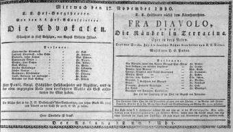 Theaterzettel (Oper und Burgtheater in Wien) 18301117 Seite: 1