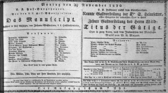 Theaterzettel (Oper und Burgtheater in Wien) 18301129 Seite: 1