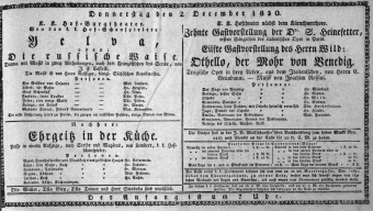 Theaterzettel (Oper und Burgtheater in Wien) 18301202 Seite: 1