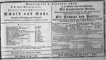 Theaterzettel (Oper und Burgtheater in Wien) 18301205 Seite: 1