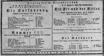 Theaterzettel (Oper und Burgtheater in Wien) 18301231 Seite: 1