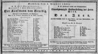 Theaterzettel (Oper und Burgtheater in Wien) 18310101 Seite: 1