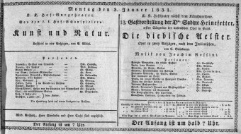 Theaterzettel (Oper und Burgtheater in Wien) 18310103 Seite: 1